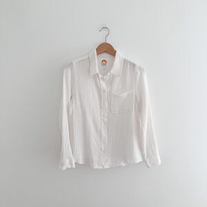 C&C California White Cotton Gauze Button Down Shirt | Coastal Boho | Size Small